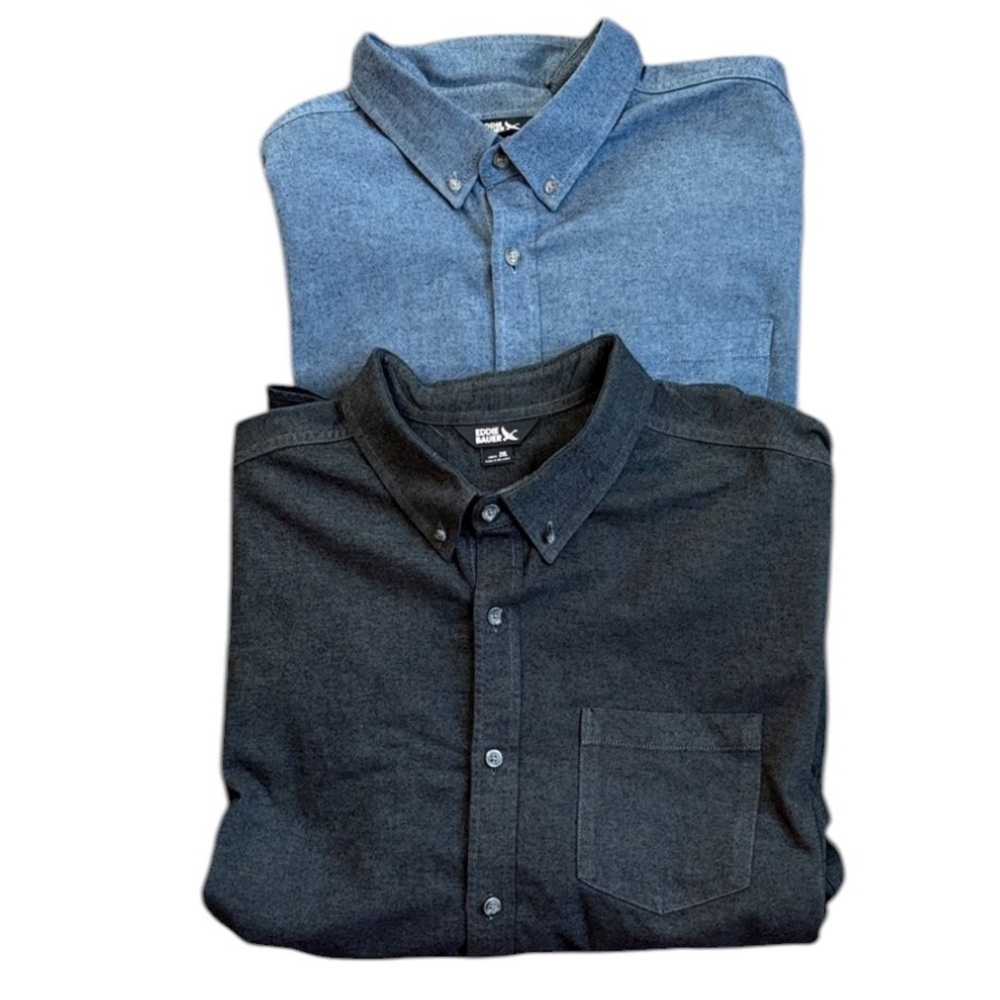 Eddie Bauer Men's Casual Button-Down Shirts Size 2XL Black Blue Lot of 2 Cotton